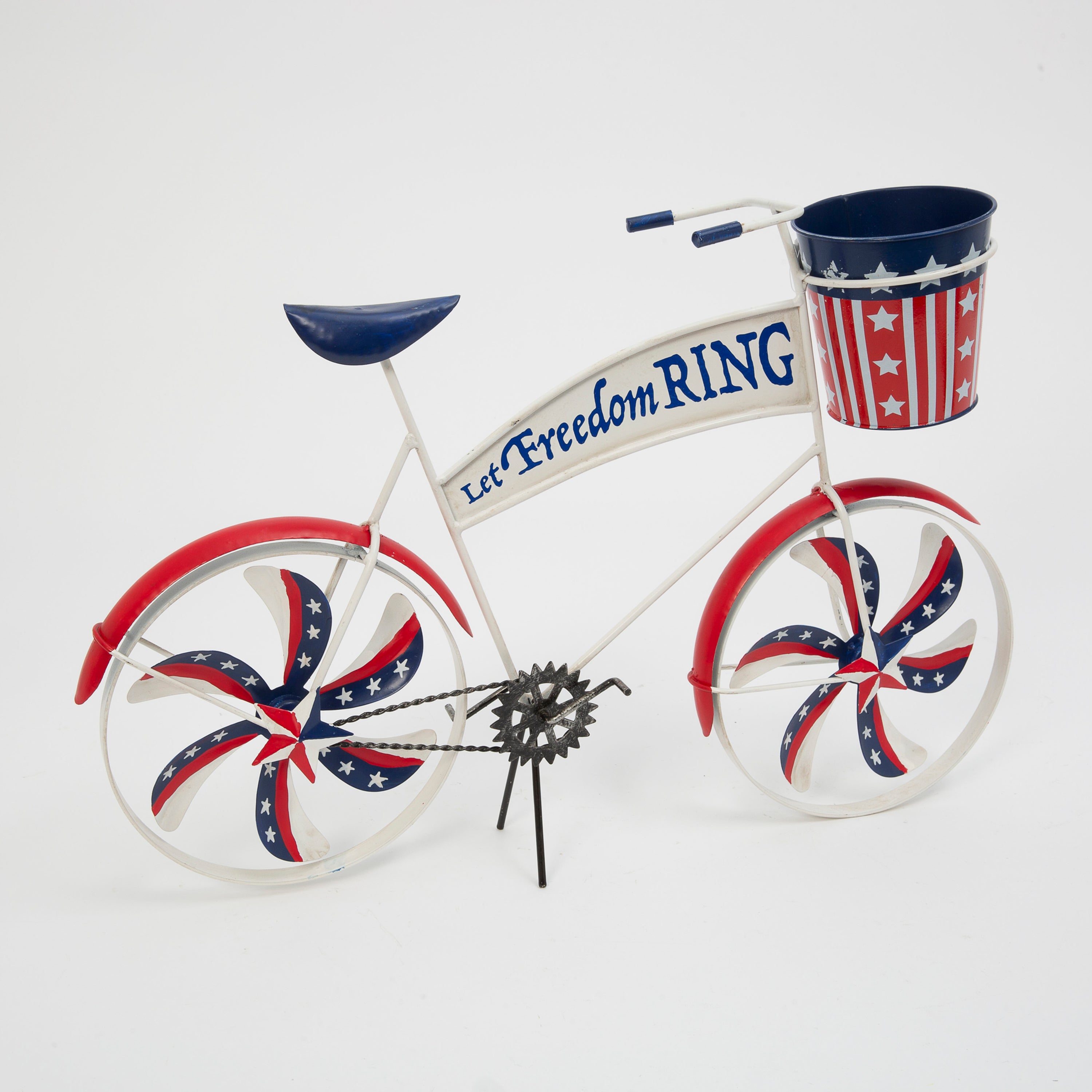 21.6 Inch Metal Americana Bicycle Planter with Spinning Spokes